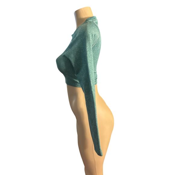 Women M Gymshark Seamless Green Cropped Long Sleeve Crewneck Tee Shirt Top - Picture 3 of 6